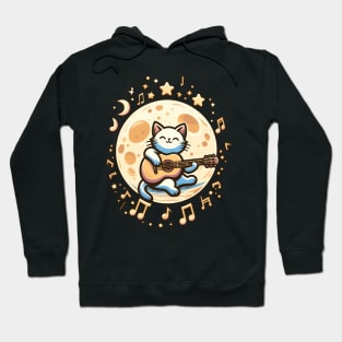 Cool and Cute Cat Playing Guitar under the Moon design Hoodie